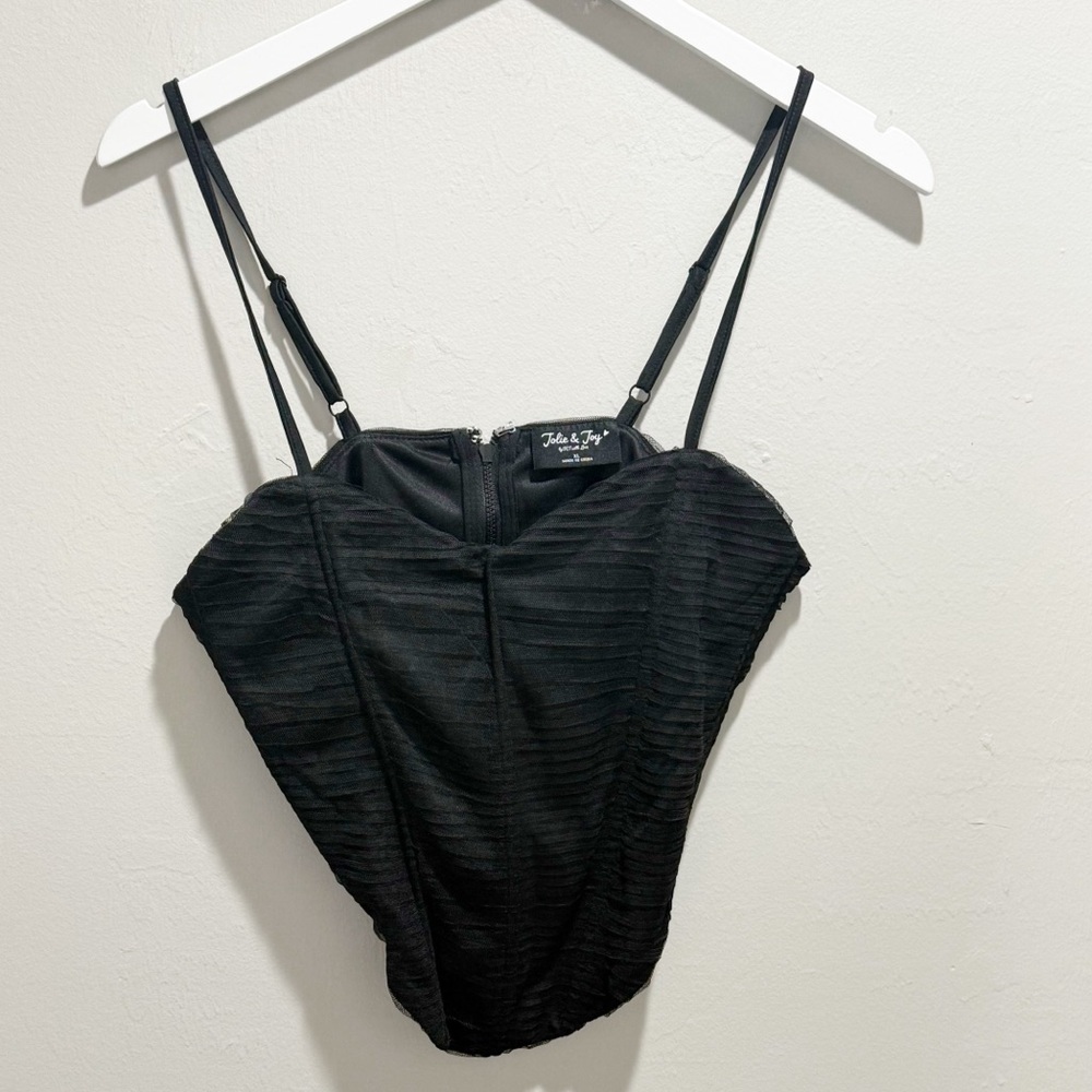 JOLIE & JOY Women’s Black Mesh Sweetheart Neckline Corset Layered  Zip Up Sz XL
